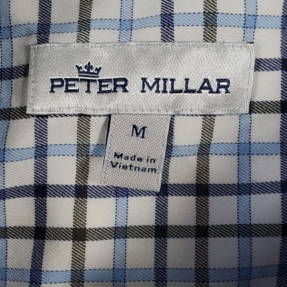 Peter Millar Yamaha Golf Button Down Shirt Mens Medium Blue‎ Plaid Stretch